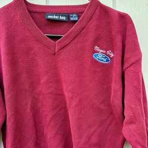 Vintage ANCHOR BAY V-Neck Maroon Sweater—Men’s L—“Magic City Ford”—100% Cotton